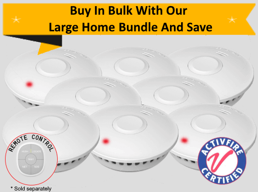 GS511E Large Home Bundle - 8 GS511E 10yr Battery Wireless Interconnected Photoelectric Smoke Alarms with Remote Control