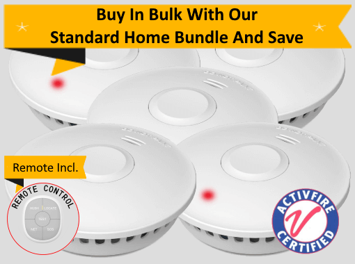 GS511E Standard Home Bundle - 5 GS511E 10yr Battery Wireless Interconnected Photoelectric Smoke Alarms incl. Remote Control